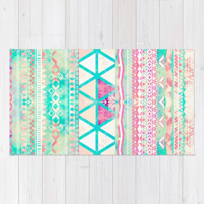 700x700 Pink Teal Aztec Pattern Triangles Girly Watercolor Rug By - Aztec Watercolor