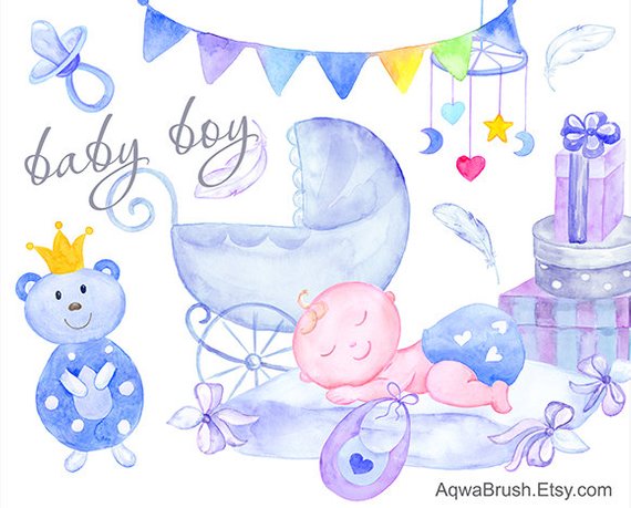 570x459 Baby Boy Watercolor Clipart Commercial Use Hand Painted Baby Etsy - Baby Boy Watercolor