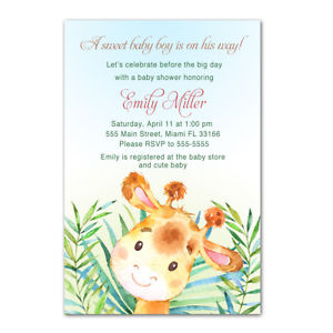 300x300 30 Printed Invitations Watercolor Giraffe Jungle Baby Boy Shower - Baby Boy Watercolor