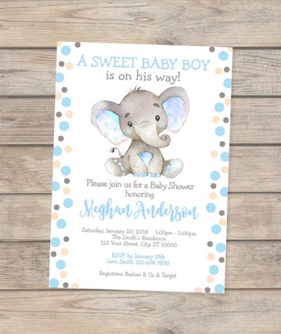 570x677 Elephant Baby Shower Invitation, Baby Boy Elephant Baby Shower - Baby Boy Watercolor