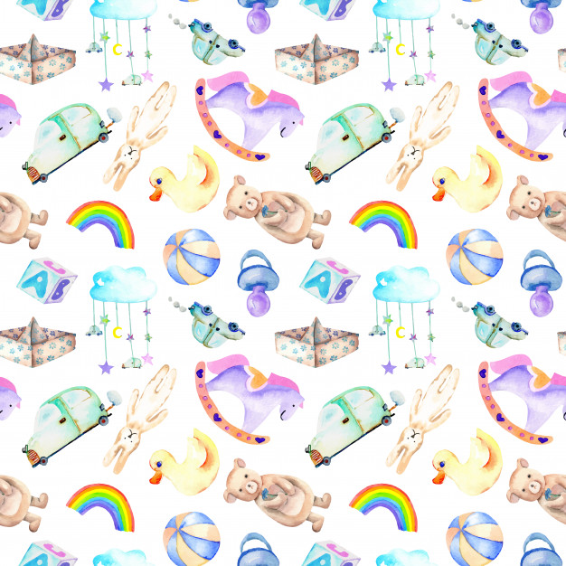 626x626 Seamless Pattern With Baby Boy Shower Watercolor Elements Vector - Baby Boy Watercolor