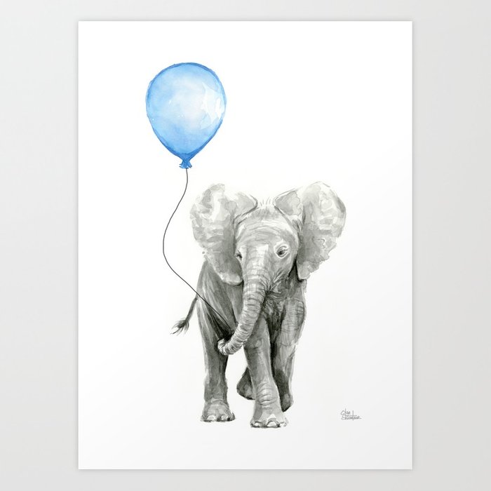 700x700 Baby Animal Elephant Watercolor Blue Balloon Baby Boy Nursery Room - Baby Boy Watercolor