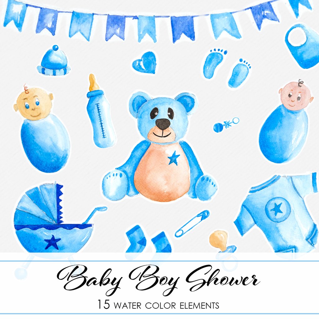 1024x1024 Baby Boy Shower Watercolor Clipart Ca0016 - Baby Boy Watercolor