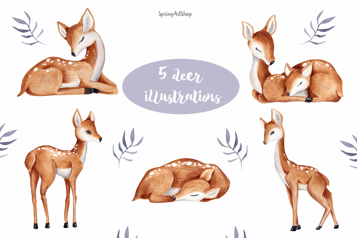1400x933 Cute Baby Deer Watercolor Clipart By Springartshop - Baby Deer Watercolor