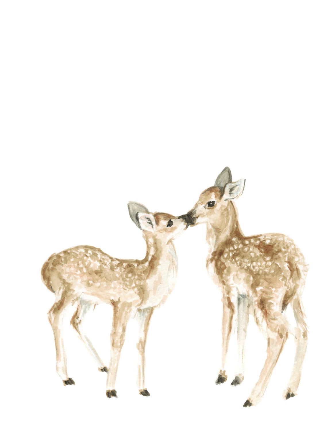 1159x1500 Kissing Deer Art Print - Baby Deer Watercolor