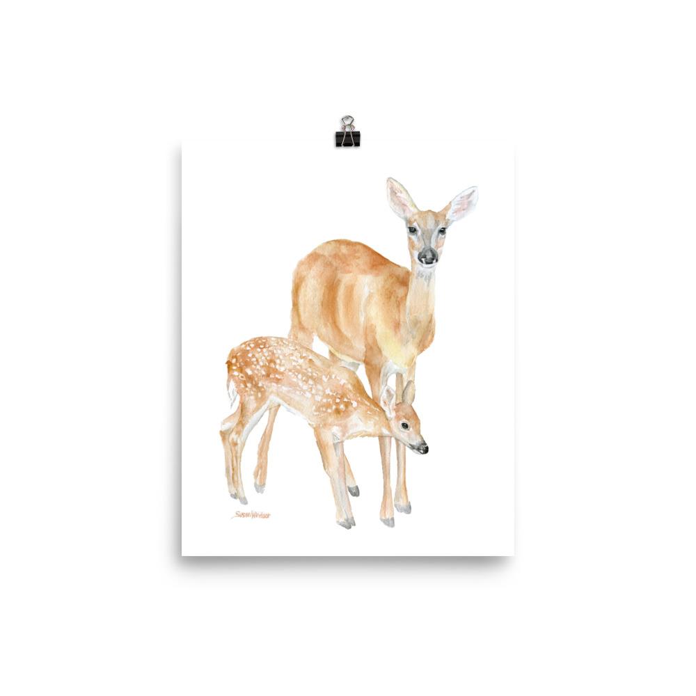 1000x1000 Mother And Baby Deer Watercolor Susan Windsor - Baby Deer Watercolor