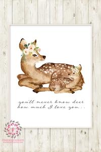 200x300 You Are My Sunshine Boho Deer Wall Art Print Fawn Woodland Floral - Baby Deer Watercolor