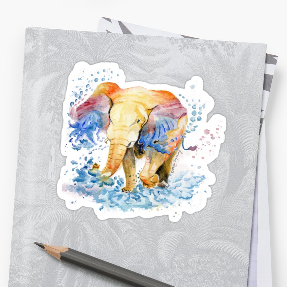 1000x1000 Baby Elephant Watercolor Stickers By Melly Terpening Redbubble - Baby Elephant Watercolor