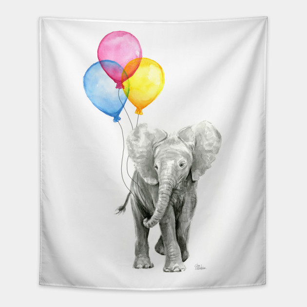 630x630 Baby Elephant Watercolor With Balloons - Baby Elephant Watercolor