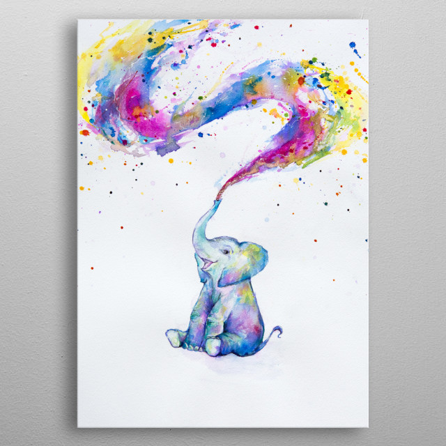 640x640 Baby Elephant Watercolor Paint... By Marc Allante Metal Posters - Baby Elephant Watercolor