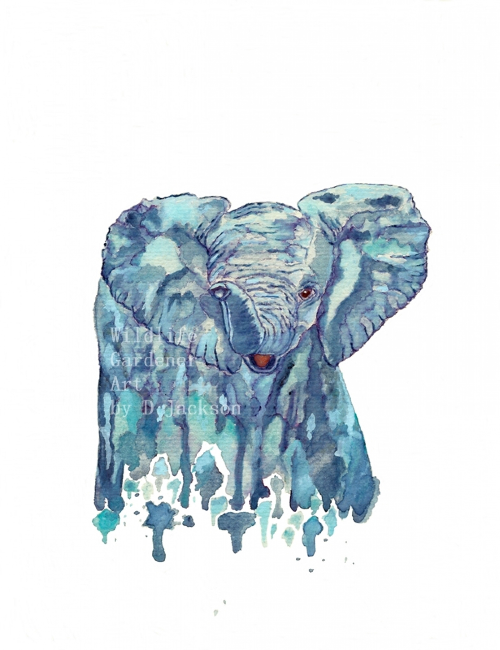 1600x2081 Blue Baby Elephant Watercolor Art Print, Modern Wildlife Art - Baby Elephant Watercolor