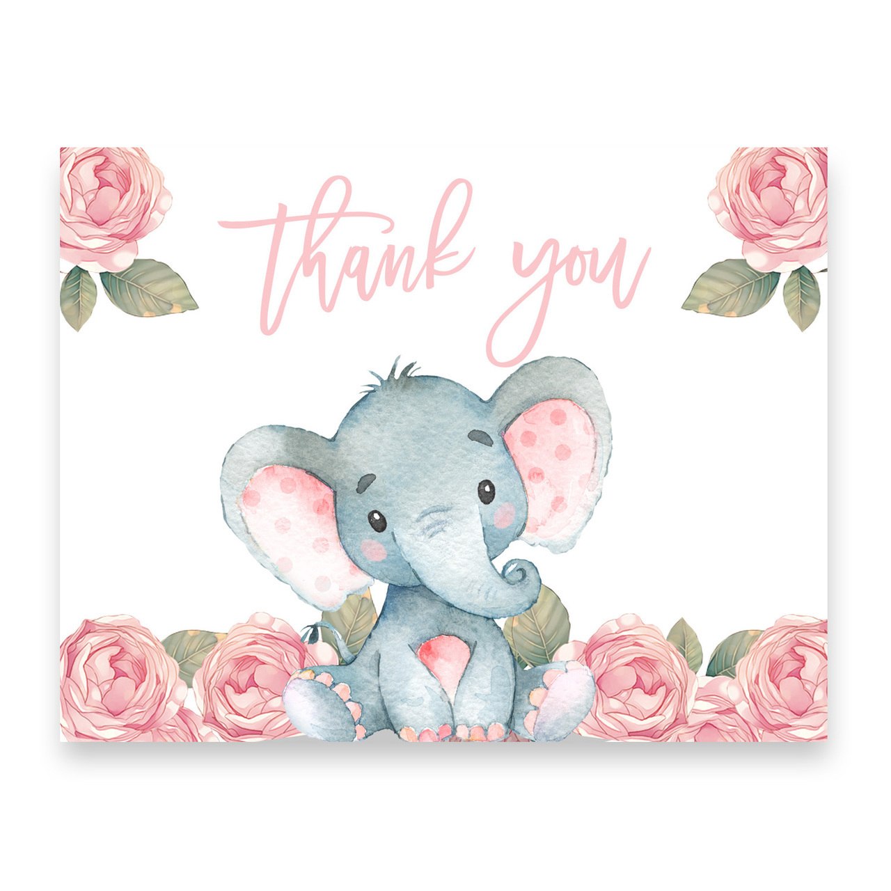 1280x1280 Elephant Baby Shower Invitation, Pink Floral Elephant - Baby Elephant Watercolor