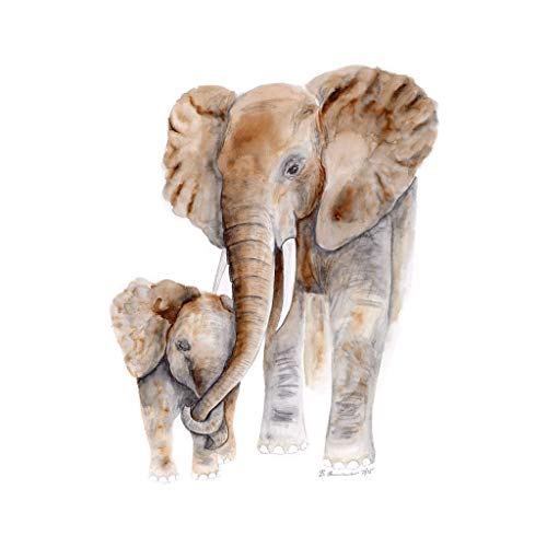 500x500 Mom And Baby Elephant Watercolor Art Nursery Wall Art - Baby Elephant Watercolor