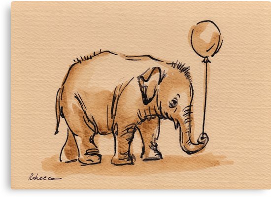 550x400 My Balloon Baby Elephant Watercolor Painting - Baby Elephant Watercolor