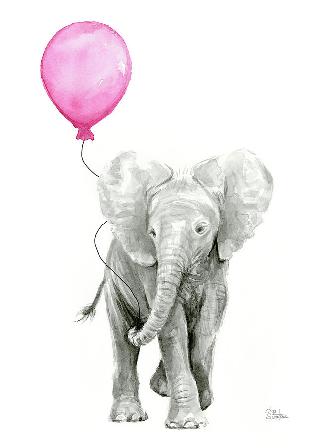 642x900 Baby Elephant Watercolor Painting By Olga Shvartsur - Baby Elephant Watercolor
