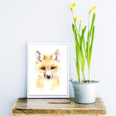 480x480 Baby Fox Watercolour Print - Baby Fox Watercolor