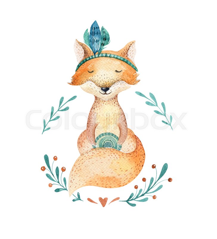 728x800 Cute Baby Fox Animal For Kindergarten, Nursery Isolated - Baby Fox Watercolor