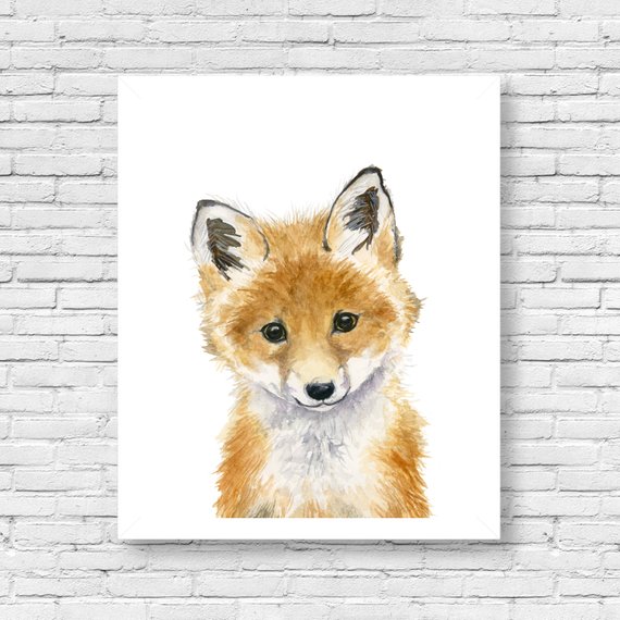 570x570 Watercolor Fox Cub Animal Paintings Fox Baby Foxwoodland Etsy - Baby Fox Watercolor