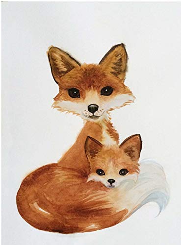 369x500 Watercolor Mom And Baby Fox Giclee Art Print Handmade - Baby Fox Watercolor