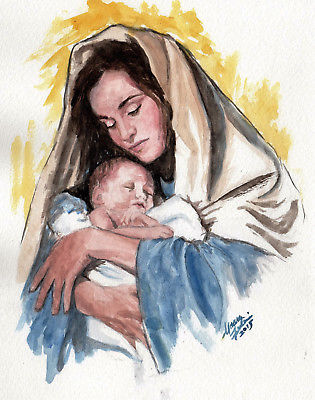 315x400 Mary And Baby Jesus 8x10 Fine Art Print Of My Original - Baby Jesus Watercolor