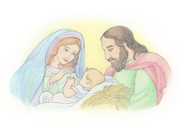 596x447 Mary, Joseph, And Jesus - Baby Jesus Watercolor