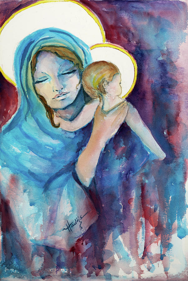 602x900 Mary And Baby Jesus Painting By Mary Ducharme - Baby Jesus Watercolor