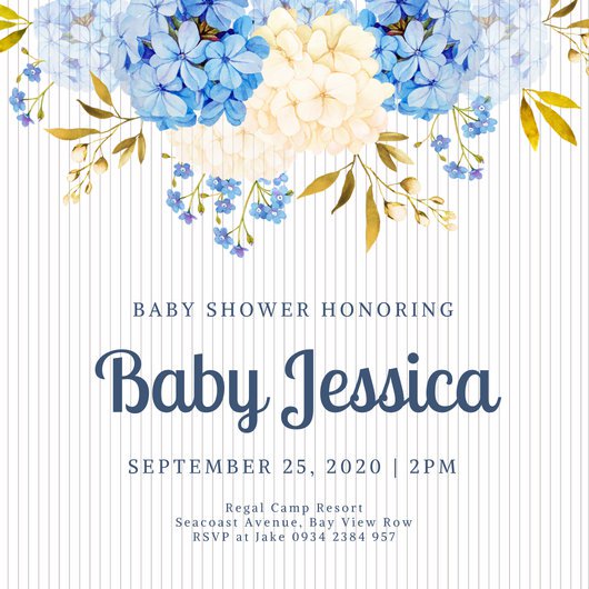 530x530 Blue And White Floral Watercolor Baby Shower Invitation - Baby Shower Watercolor