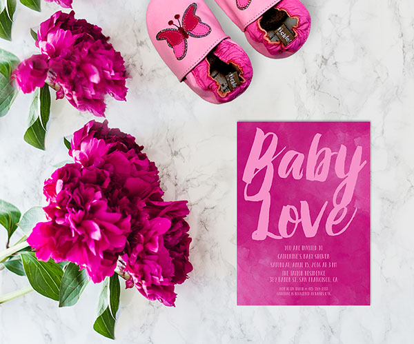 600x499 Fuchsia Pink Watercolor Baby Shower Invitations - Baby Shower Watercolor