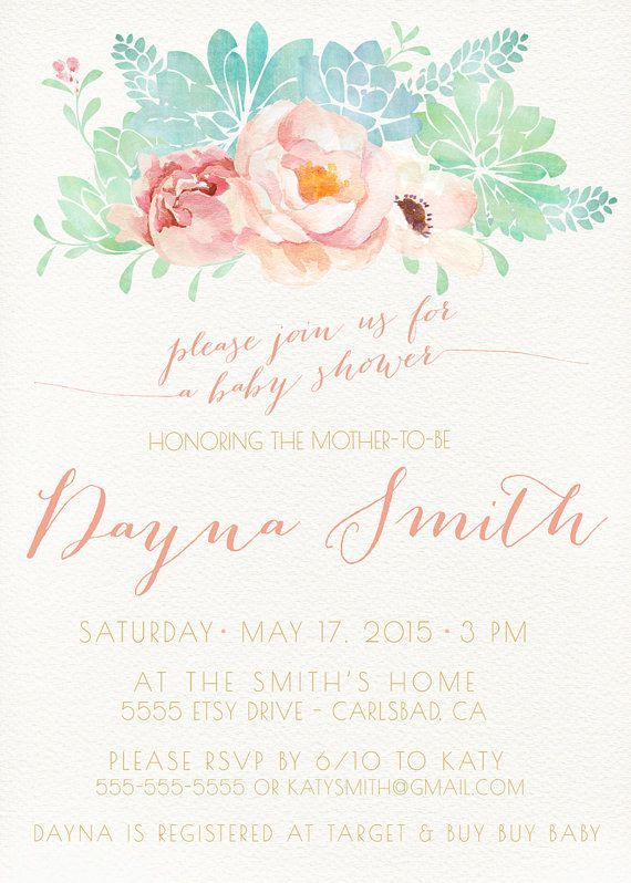 570x798 Girl Baby Shower Invitation Succulent Watercolor By Kreynadesigns - Baby Shower Watercolor