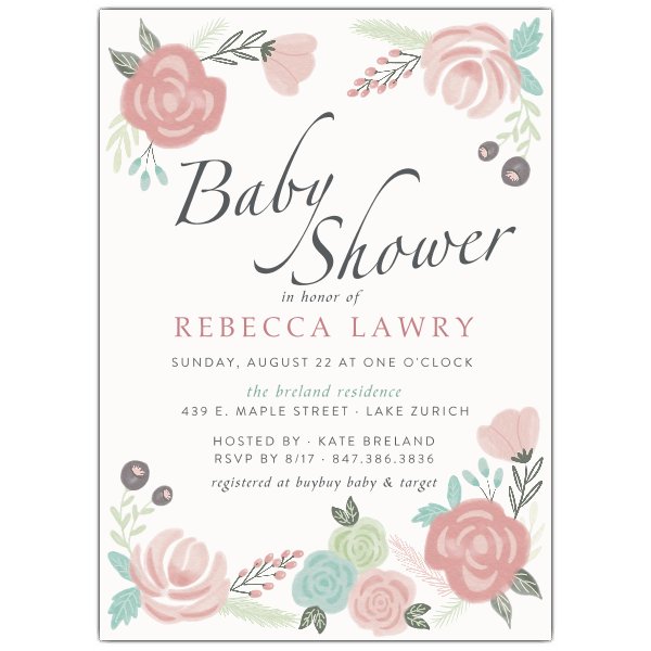 600x600 Watercolor Floral Border Baby Shower Invitations Paperstyle - Baby Shower Watercolor