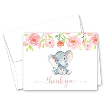 355x355 50 Pink Watercolor Floral Elephant Baby Shower Thank - Baby Shower Watercolor