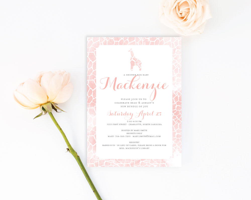 1000x800 Watercolor Giraffe Baby Shower Invitation Meredith Collie Paper - Baby Shower Watercolor