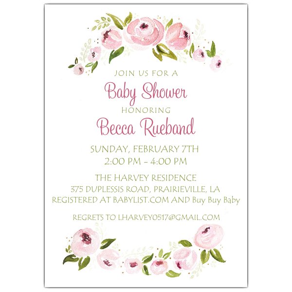 600x600 Watercolor Pink Floral Bouquet Baby Shower Invitations Paperstyle - Baby Shower Watercolor