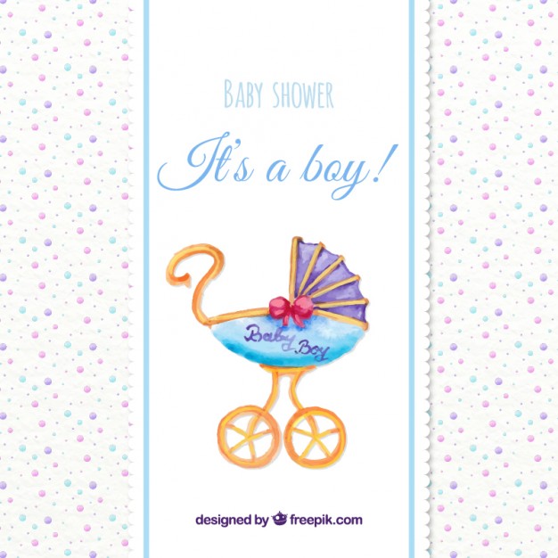 626x626 Watercolor Baby Shower Card With A Vintage Buggy Vector Free - Baby Shower Watercolor