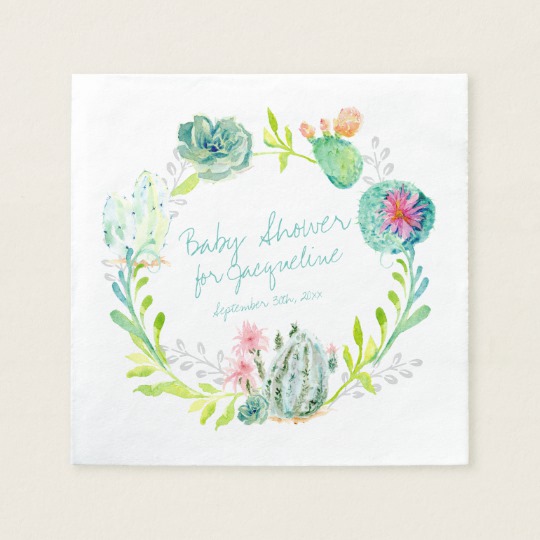 540x540 Baby Shower Watercolor Art Cactus Succulent Desert Paper Napkin - Baby Shower Watercolor