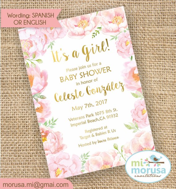 570x612 Baby Shower Watercolor Flower Peonies Printable Invitation Etsy - Baby Shower Watercolor