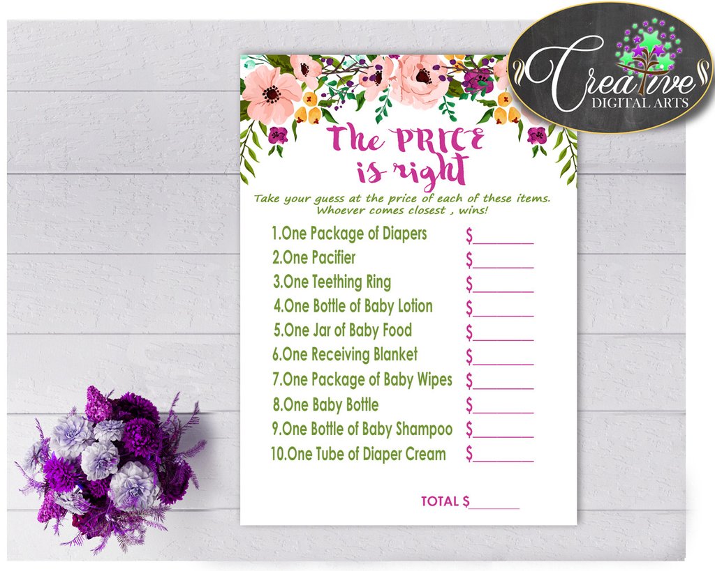 1024x819 Baby Shower Girl Watercolor Flowers The Price Is Right Game In - Baby Shower Watercolor