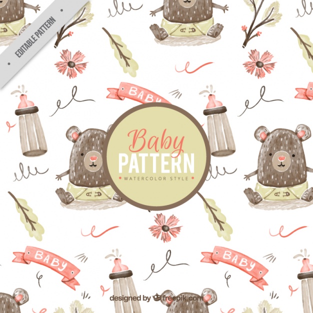626x626 Baby Pattern With Little Bear In Watercolor Style Vector Free - Baby Watercolor