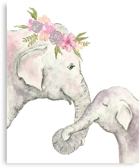 454x550 Elephant Mother And Baby Watercolor Canvas Prints By - Baby Watercolor