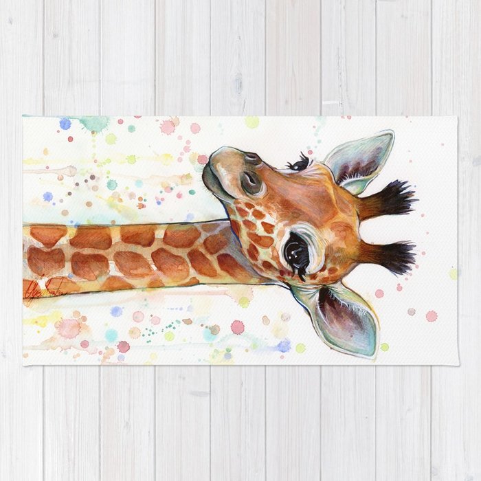 700x700 Giraffe Baby Animal Watercolor Whimsical Nursery Animals Rug By - Baby Watercolor
