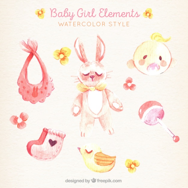 626x626 Lovely Pack Of Watercolor Baby Girl Elements Vector Free Download - Baby Watercolor