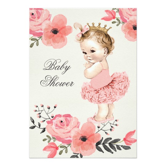 540x540 Princess In Tutu Watercolor Flowers Baby Shower Invitation - Baby Watercolor