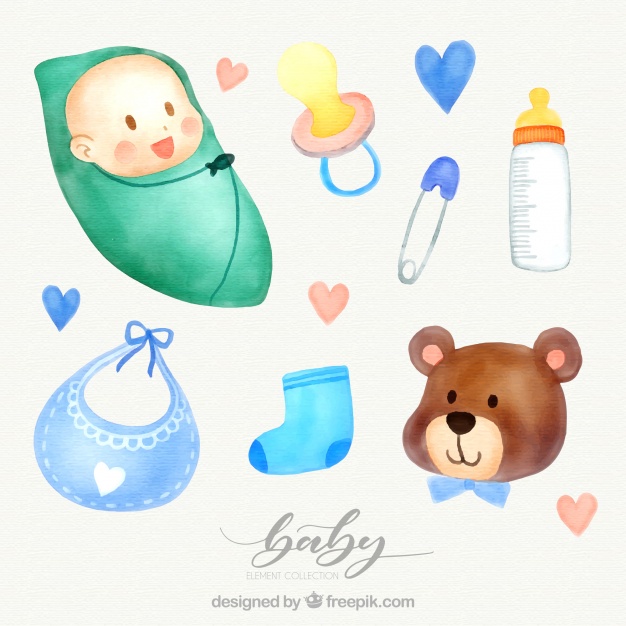 626x626 Set Of Baby Elements Made With Watercolor Vector Free Download - Baby Watercolor