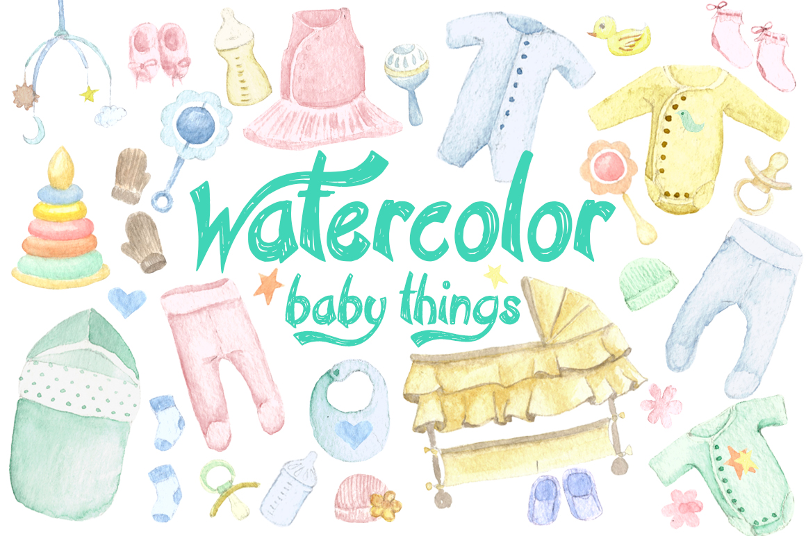 1160x772 Watercolor Baby Things Set - Baby Watercolor