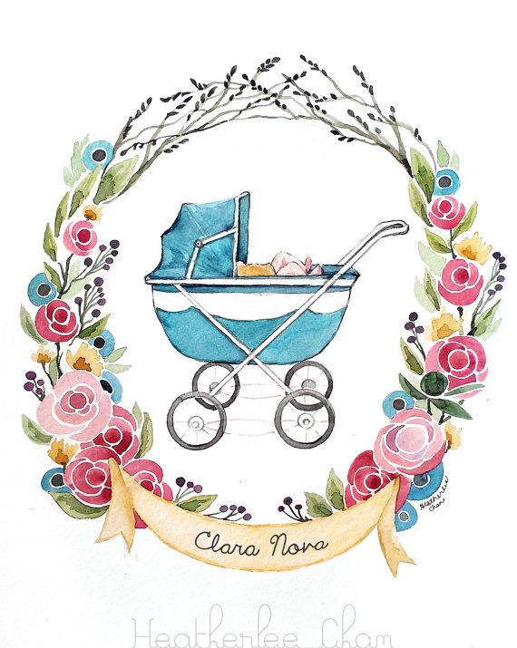 570x715 Baby Carriage Watercolor - Baby Watercolor