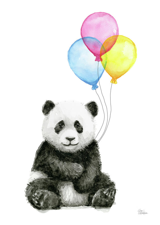 642x900 Baby Panda Watercolor With Balloons Painting By Olga Shvartsur - Baby Watercolor