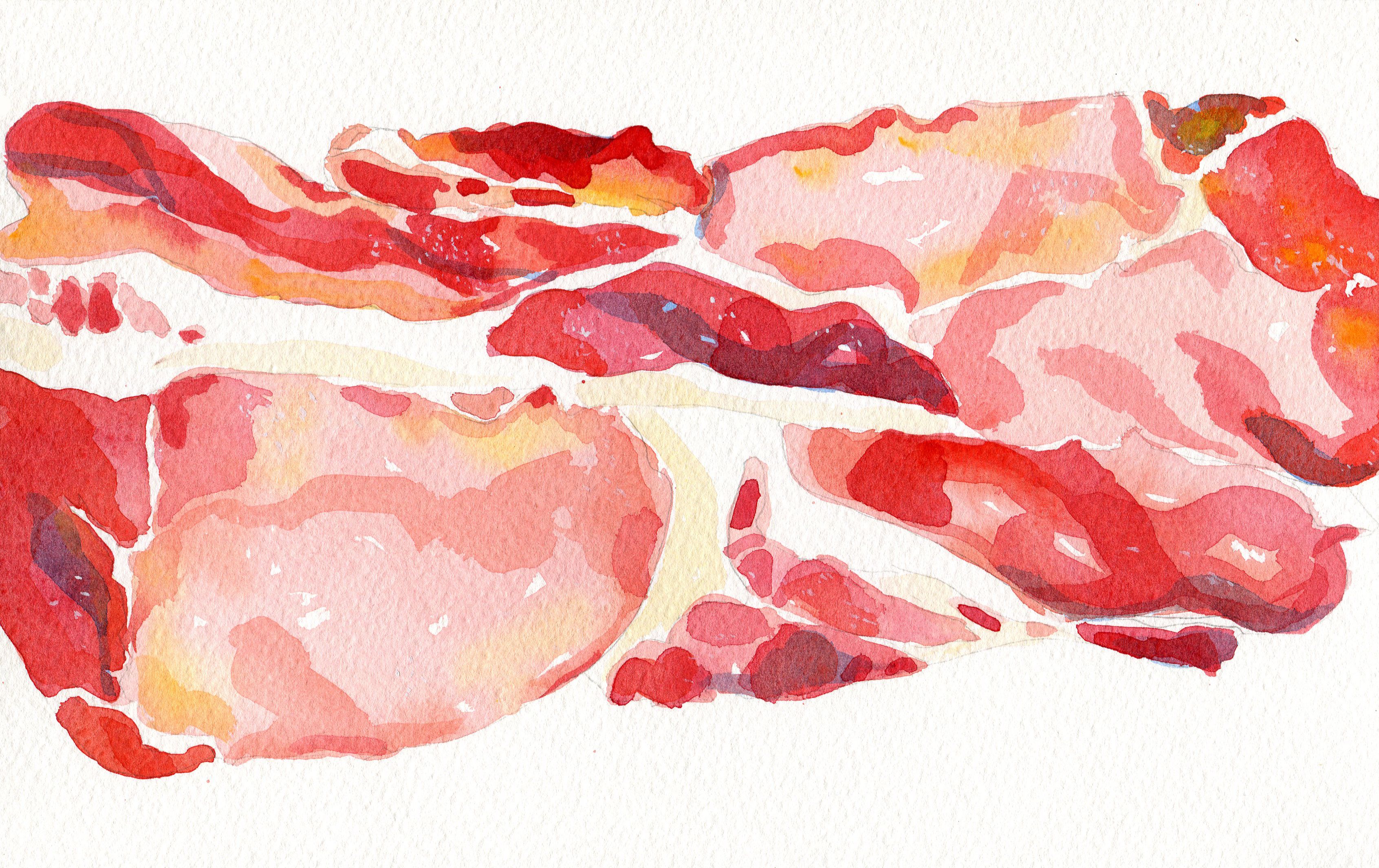 3384x2130 Watercolour Bacon My Illustrations Bacon - Bacon Watercolor