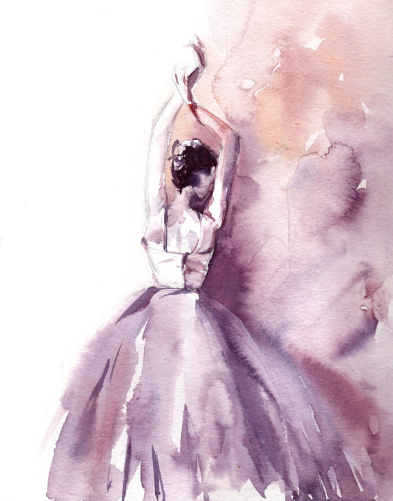 570x726 Ballerina Art Print, Ballet Watercolor Art, Ballerina In Purple - Ballerina Watercolor
