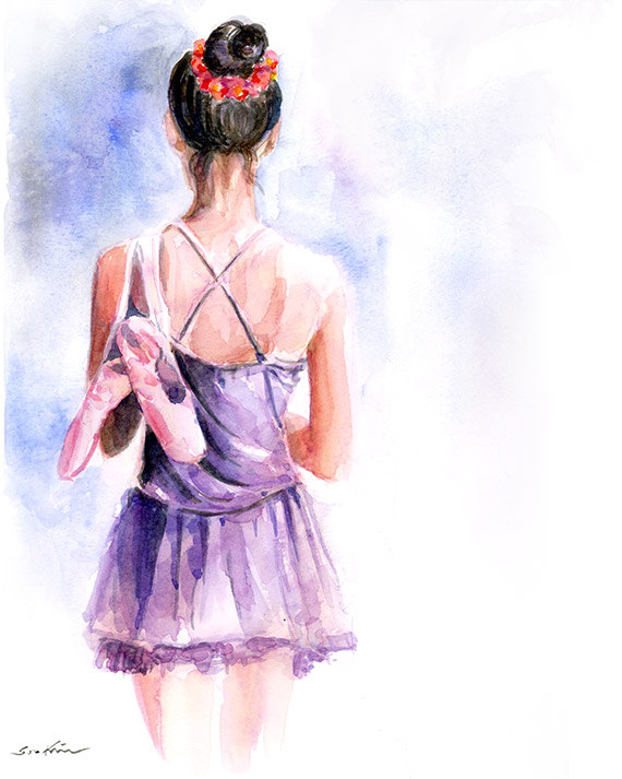 570x713 Ballerina Girl Watercolor Painting Art Print Ballet Paintings - Ballerina Watercolor