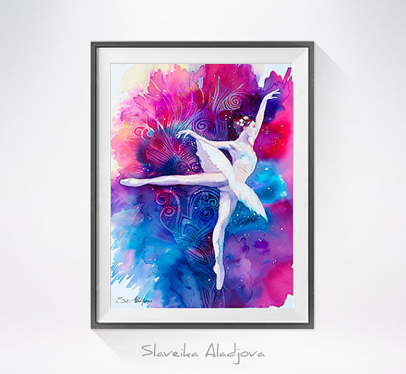 570x525 Ballerina Watercolor Painting Print - Ballerina Watercolor